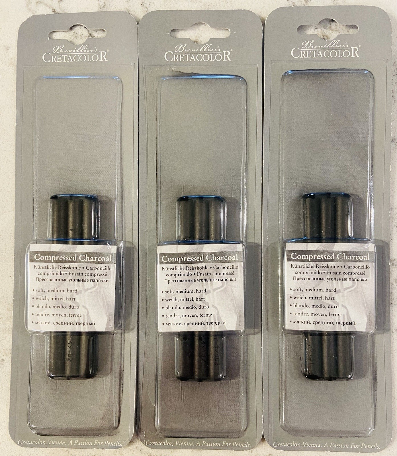 3X - NEW IN PACKAGE 3 CRETACOLOR COMPRESSED CHARCOAL SOFT / MEDIUM / HARD