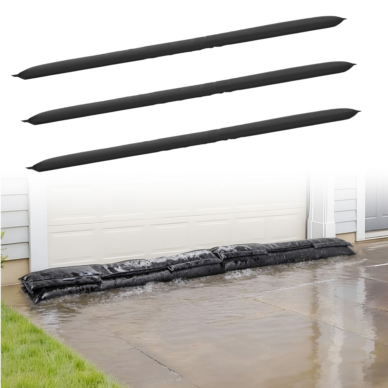 5FT Flood Barrier, Water Activated Sandless Bags -3 Pack- Reusable Water Control