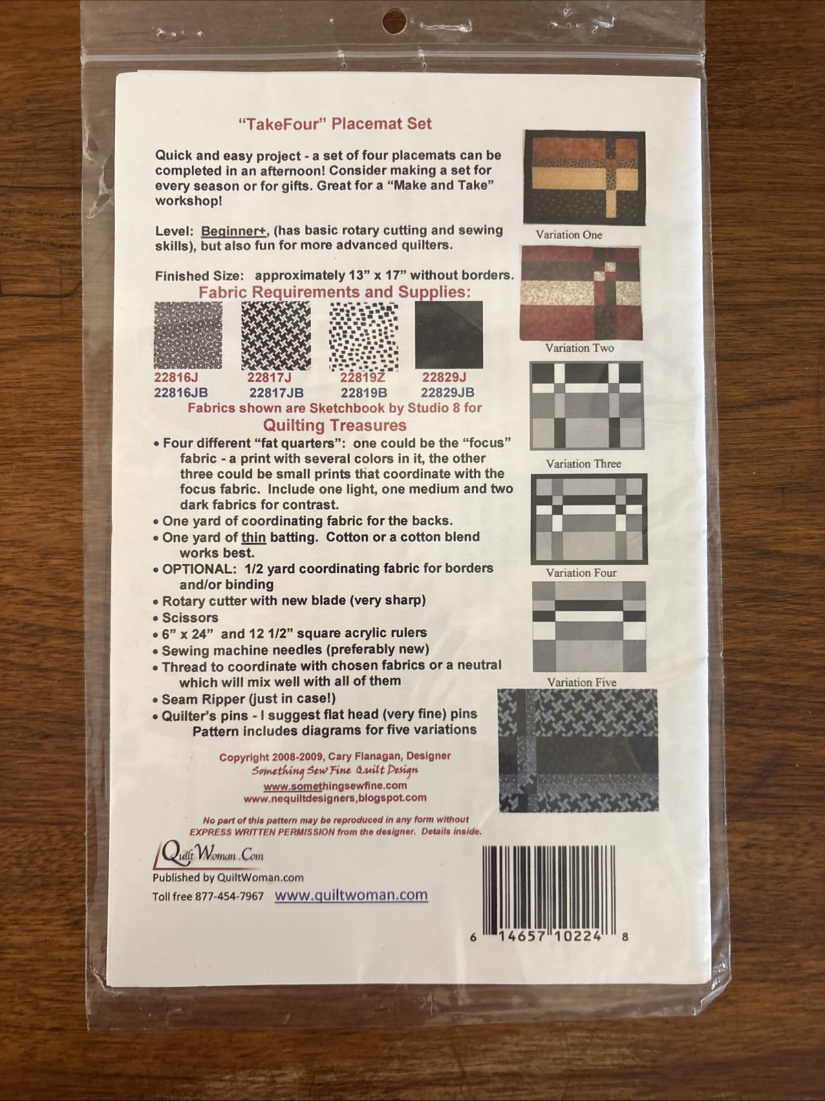 TAKE FOUR- Something Sew Fine Quilt Design Fat Quarter Friendly Placemat Pattern