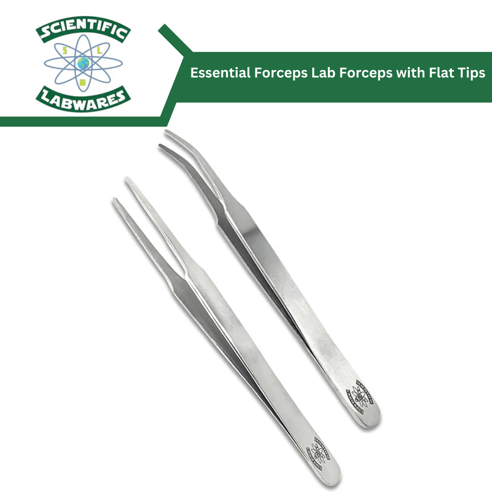 Scientific Labwares Essential Forceps Lab Forceps with Flat Tips 2PC Set 4.5 in