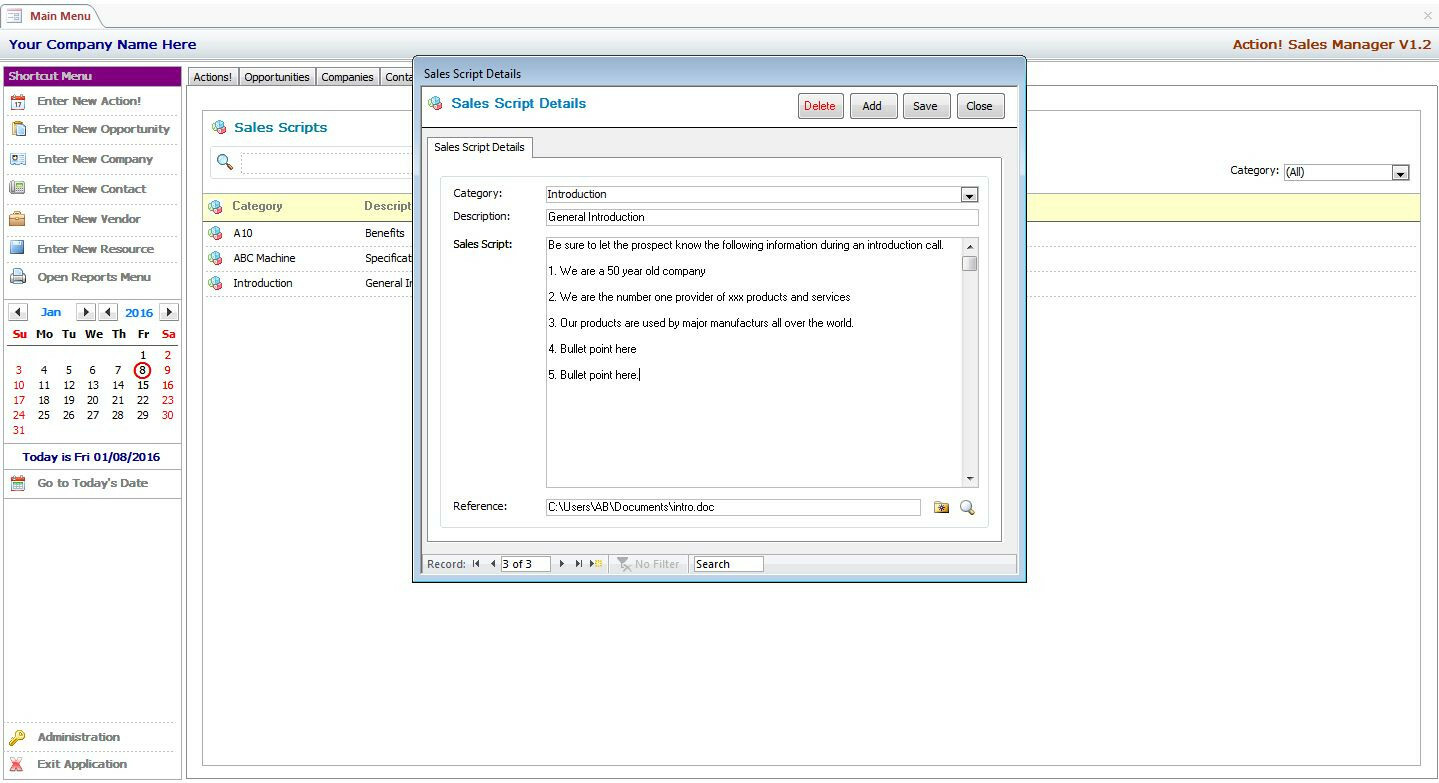 MS Access Based Sales Manager CRM Software - Use As-Is or Customizable