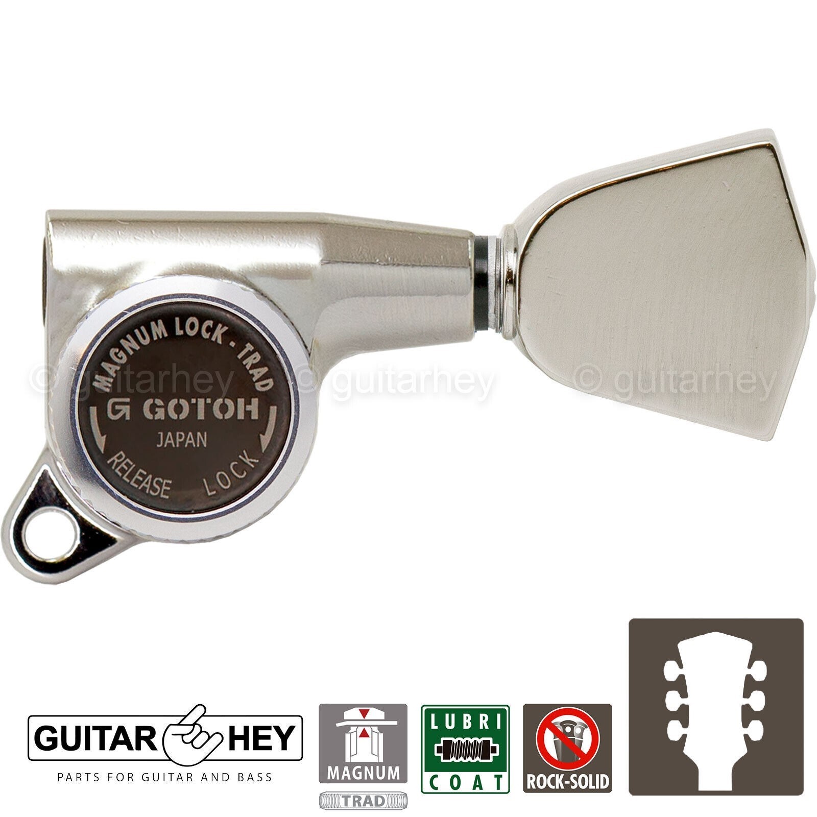 NEW Gotoh SG381-04 MGT MAGNUM LOCKING TRAD Large Buttons Keys Set 3x3 - NICKEL