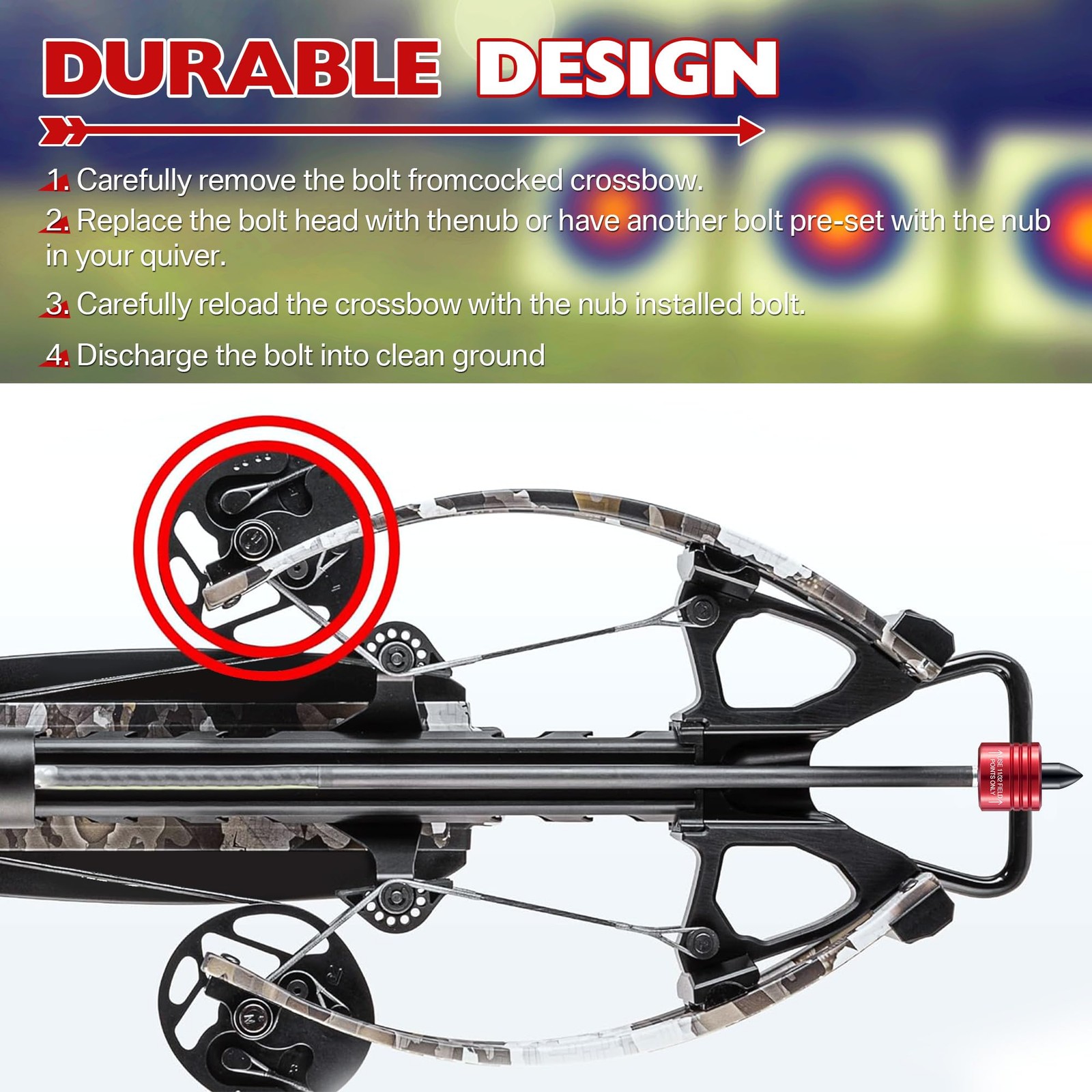 Feekoon 2 Pack Crossbow Bolt Decocking Head, Point Red