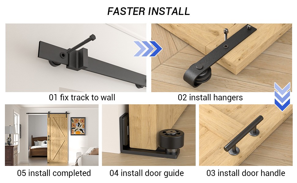 6FT/6.6FT Sliding Barn Door Hardware Kit & 9.5''Handle, Adjustable Floor Guide