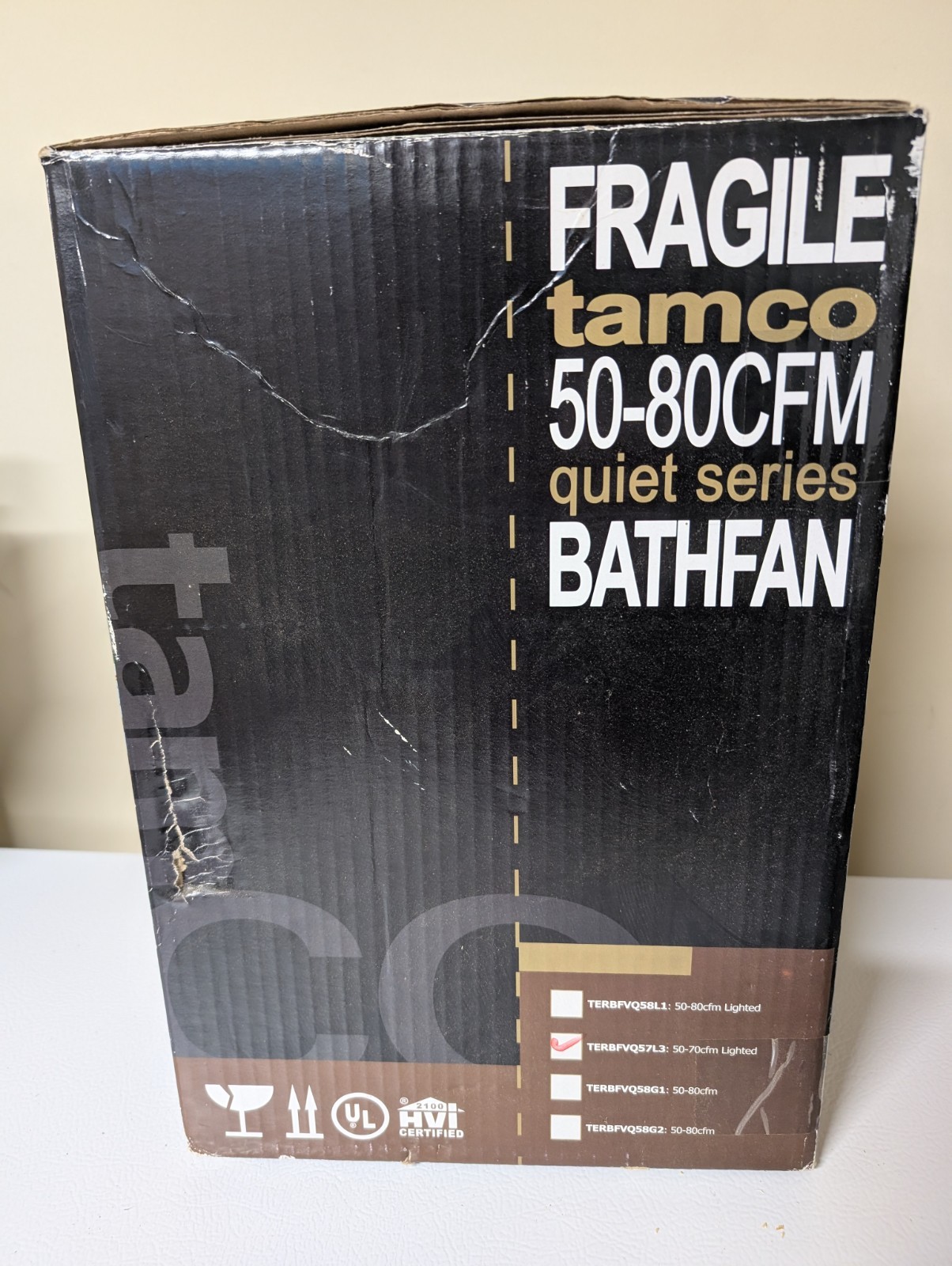 Tamco 50-80CFM  Quiet Series Bath Fan Light TERBFVQ58L3 NOS