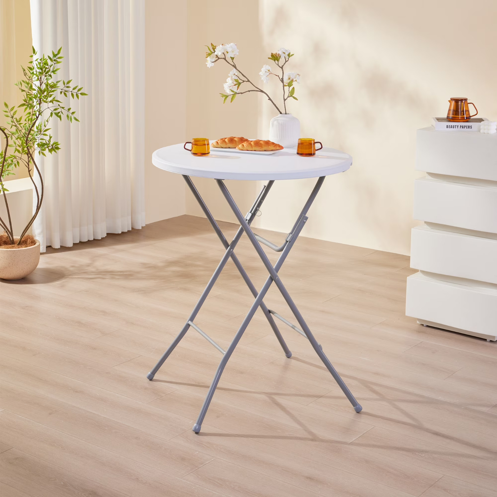 Mainstays 31" Round High-Top Cocktail Folding Table, White 31" x 40" H