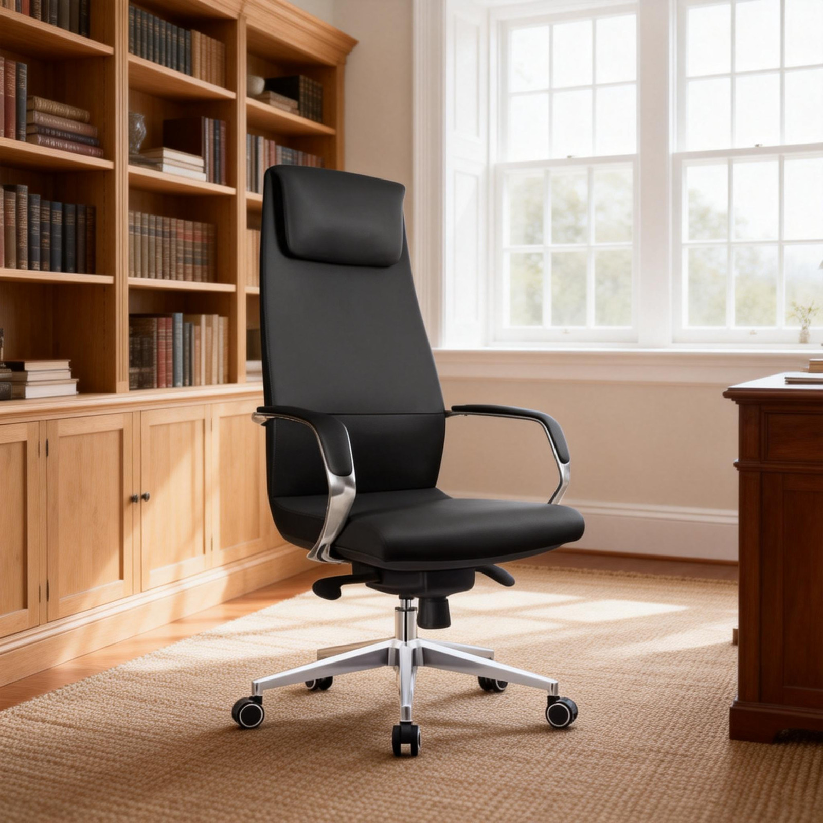 Luxury High-Back Executive Desk Chair Silicone Leather Reclining 400lb Capacity
