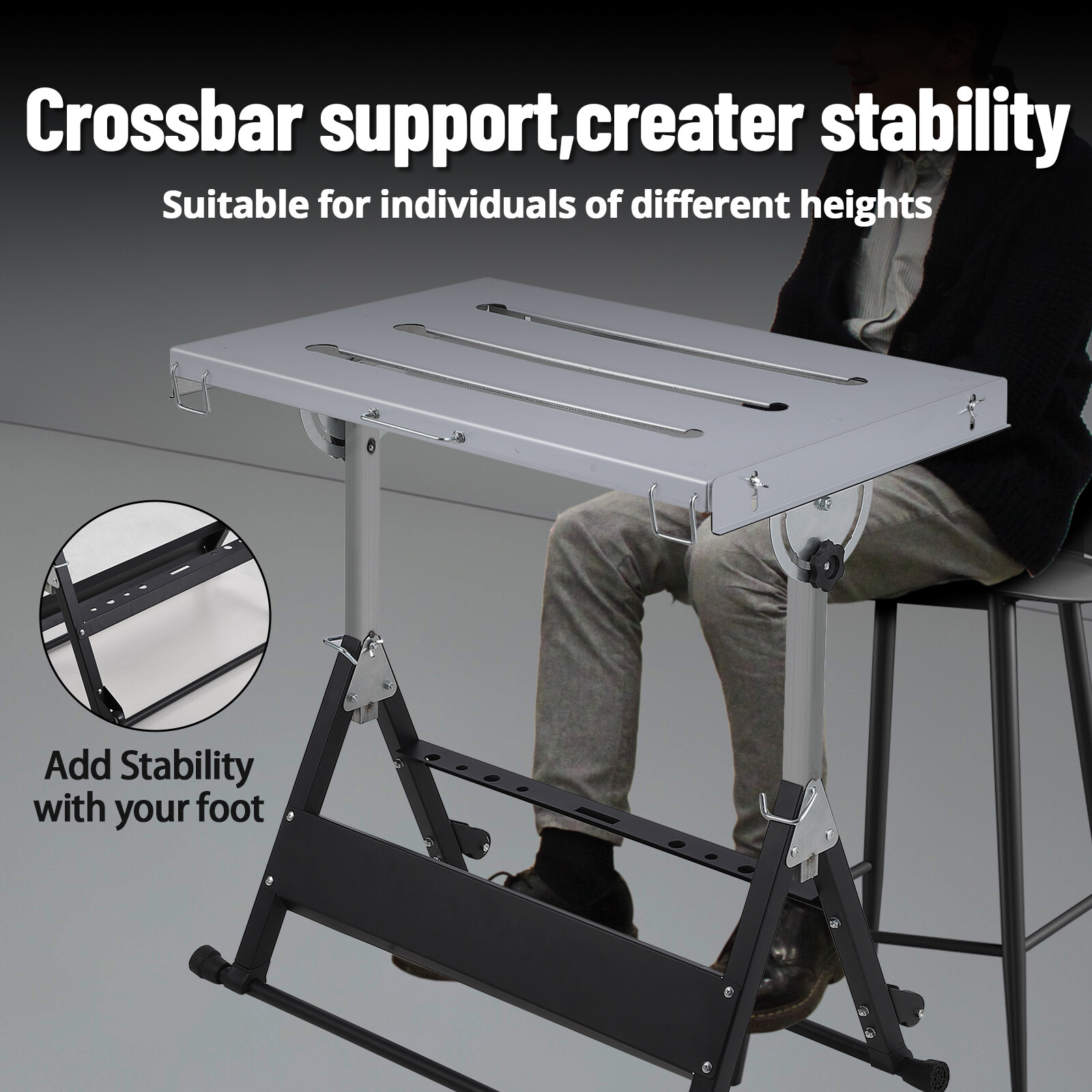 Welding Table, Portable Folding Workbench With Adjustable Height for Garage,Shop