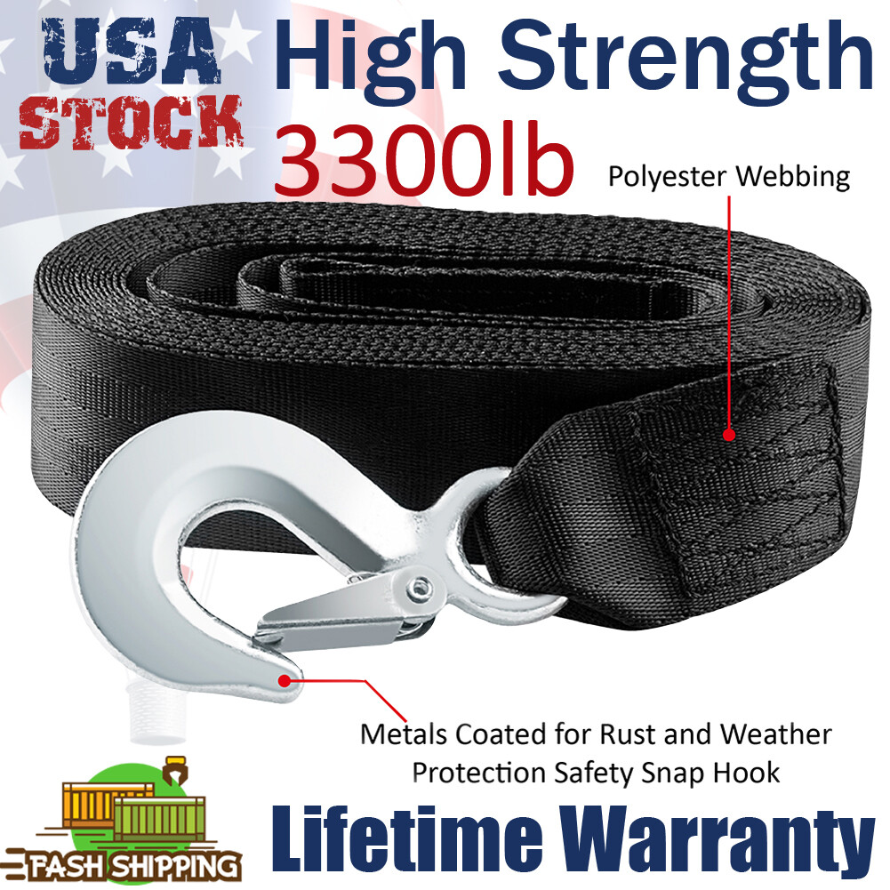 2"x20' Heavy Duty Winch Tow Loop Strap Recovery Rope Chain Towing Tow 3300LBS US