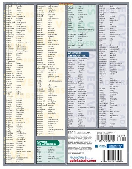 Quick Study Bar Chart German Vocabulary Laminated Reference Guide