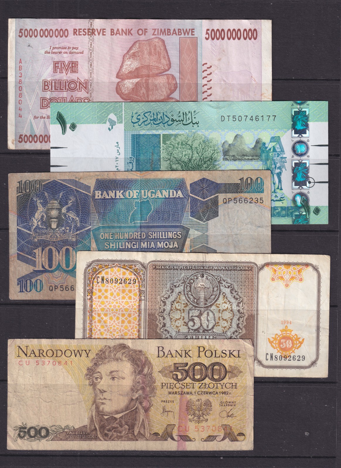 5 Worldwide Uncirculated to Circulated Banknotes - Countries as Shown (551)