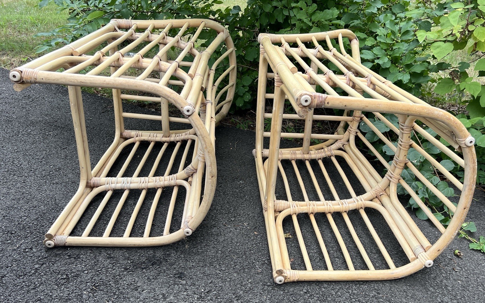 Vtg Rattan Bamboo Bar Stool Set Pair 42"H x20"W x16.75"L *LOCAL PICKUP NJ 07753*