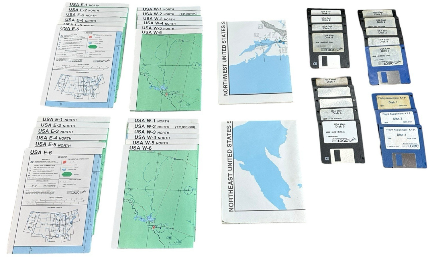 Sublogic USA Scenery East West + Flight Assignment ATP DOS 3.5 Disk Lot