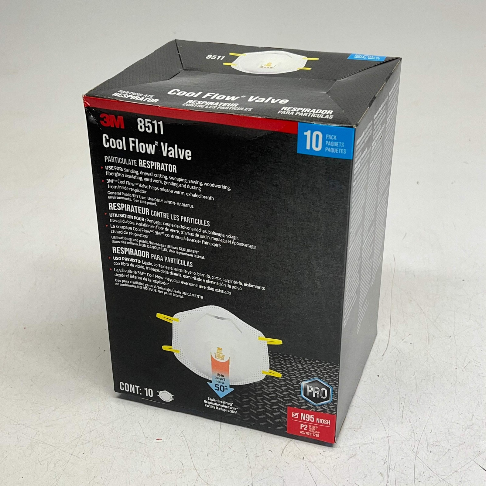 3M (10 PACK) N95 Cool Flow Valve Particulate Respirator Adult White 8511P10-DC