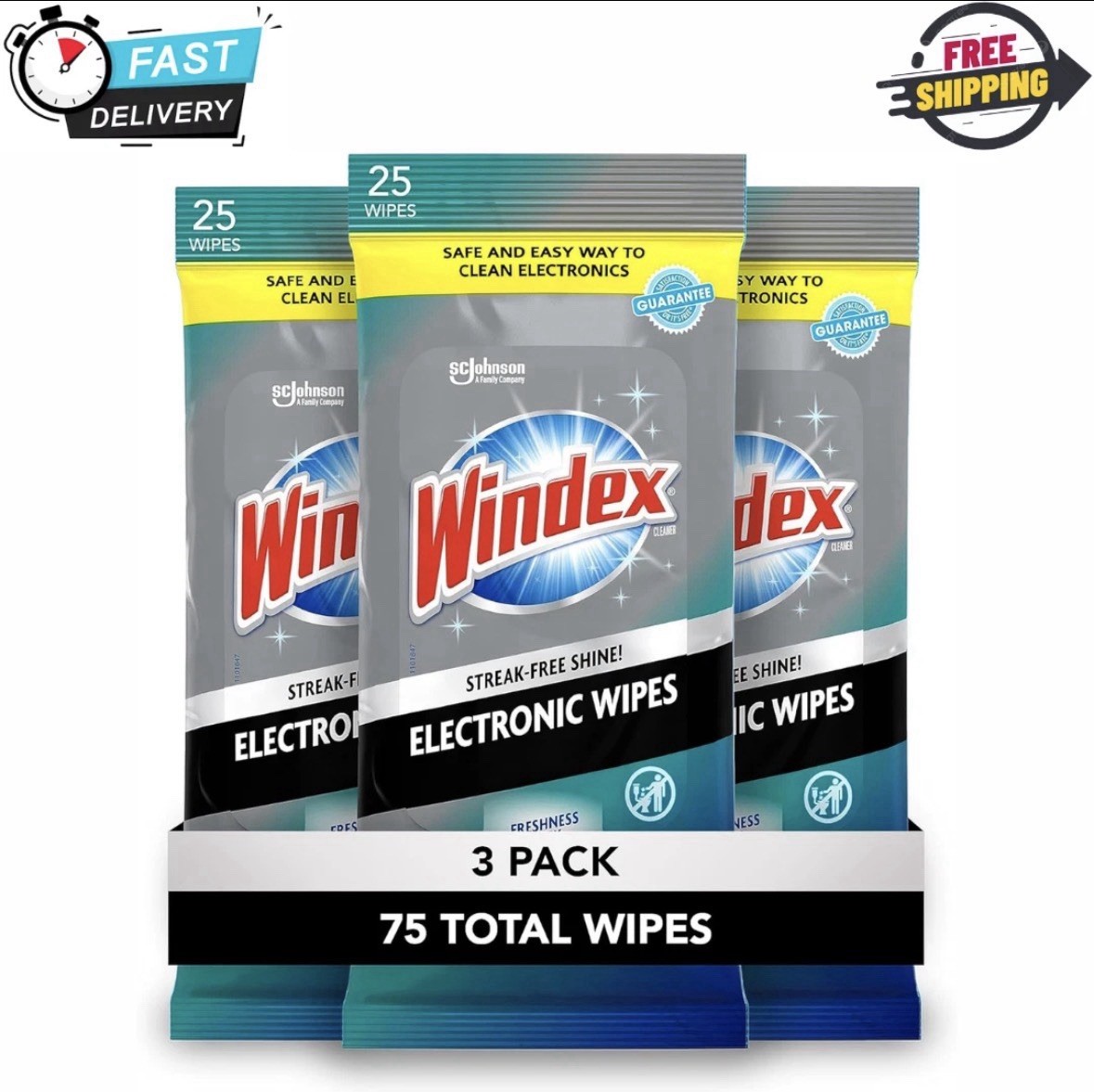 Windex Electronic Cleaning Wipes, Pre-Moistened Screen Wipess for TVs... -3 Pack