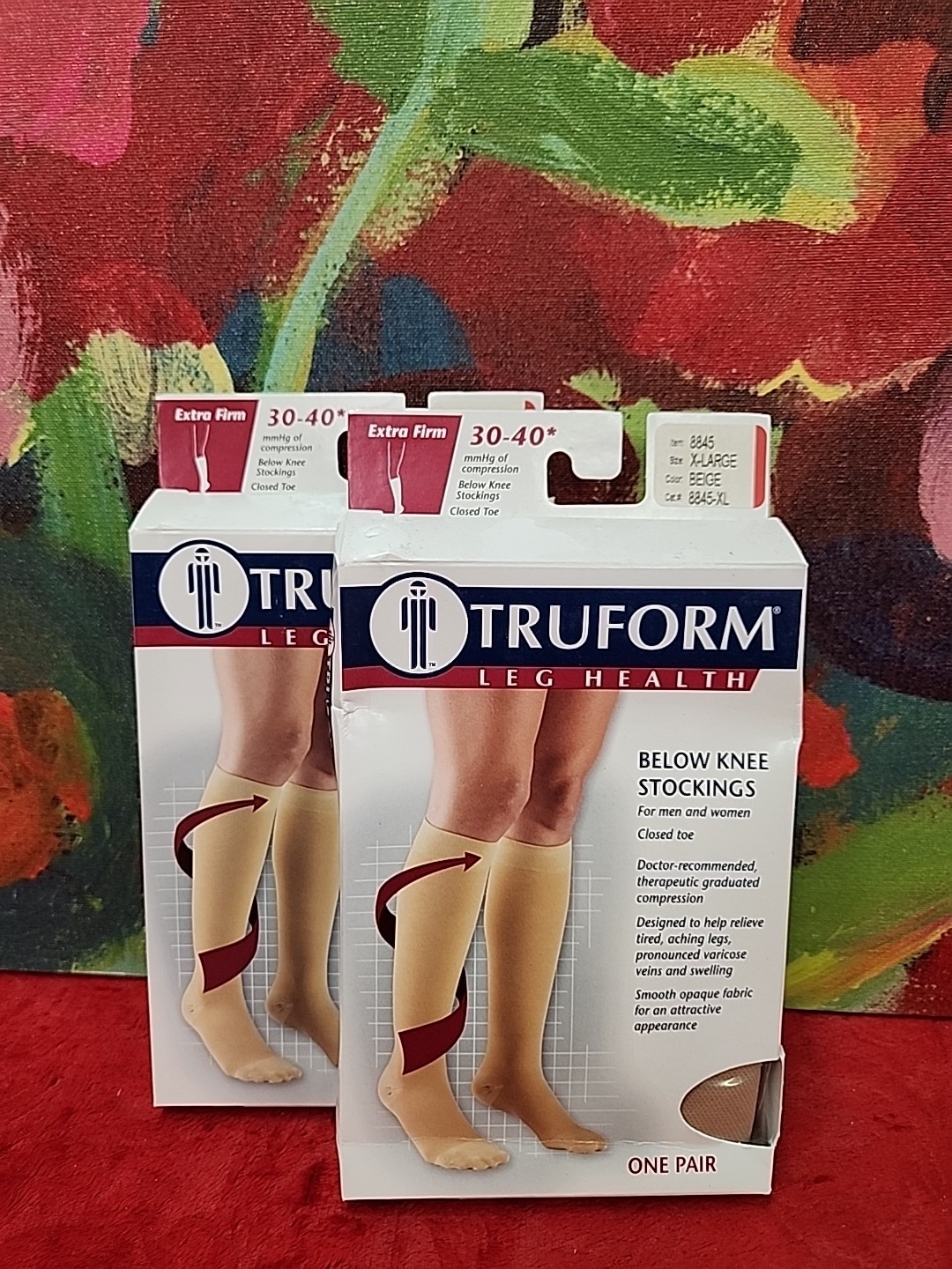 TRUFORM Lot 2Pr Below Knee CT 30-40mmHg Stockings XL Beige New In Box
