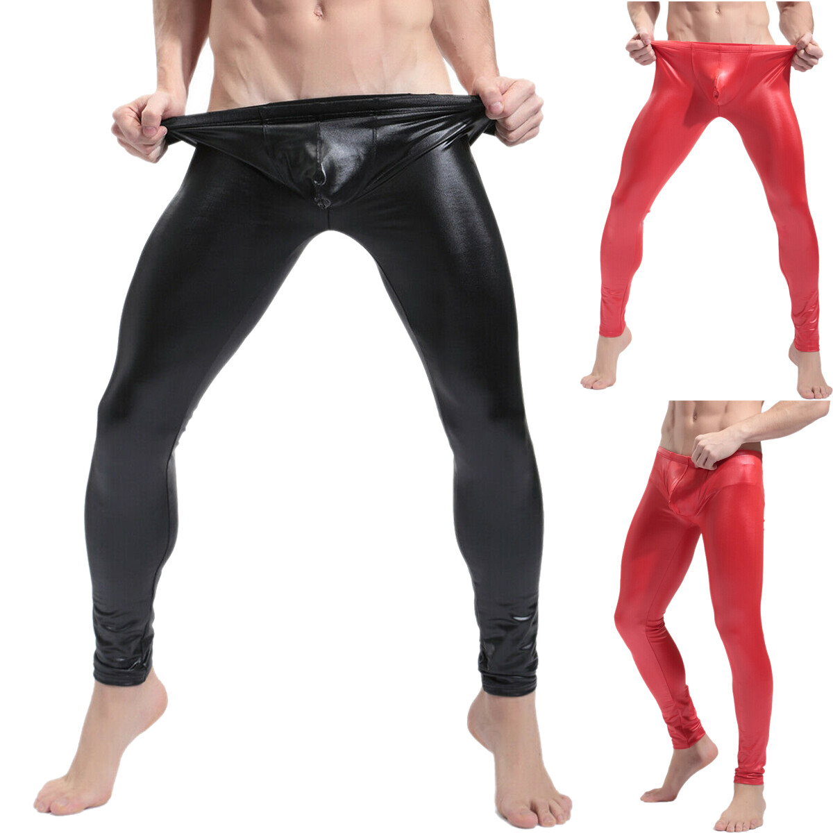 Mens Tight Pants PU Leather WetLook Skinny Legging Male Stage Club Long Trousers