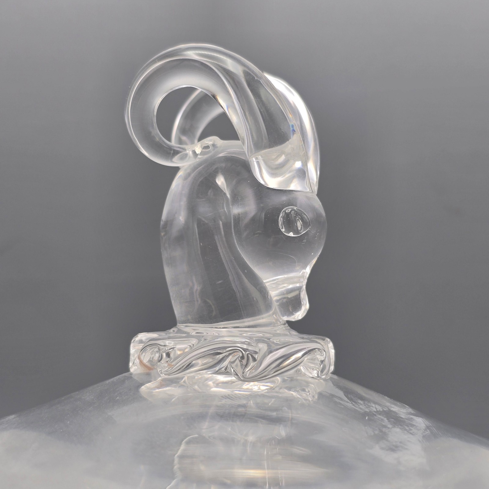 Steuben Crystal Rams Head Lidded Candy Dish