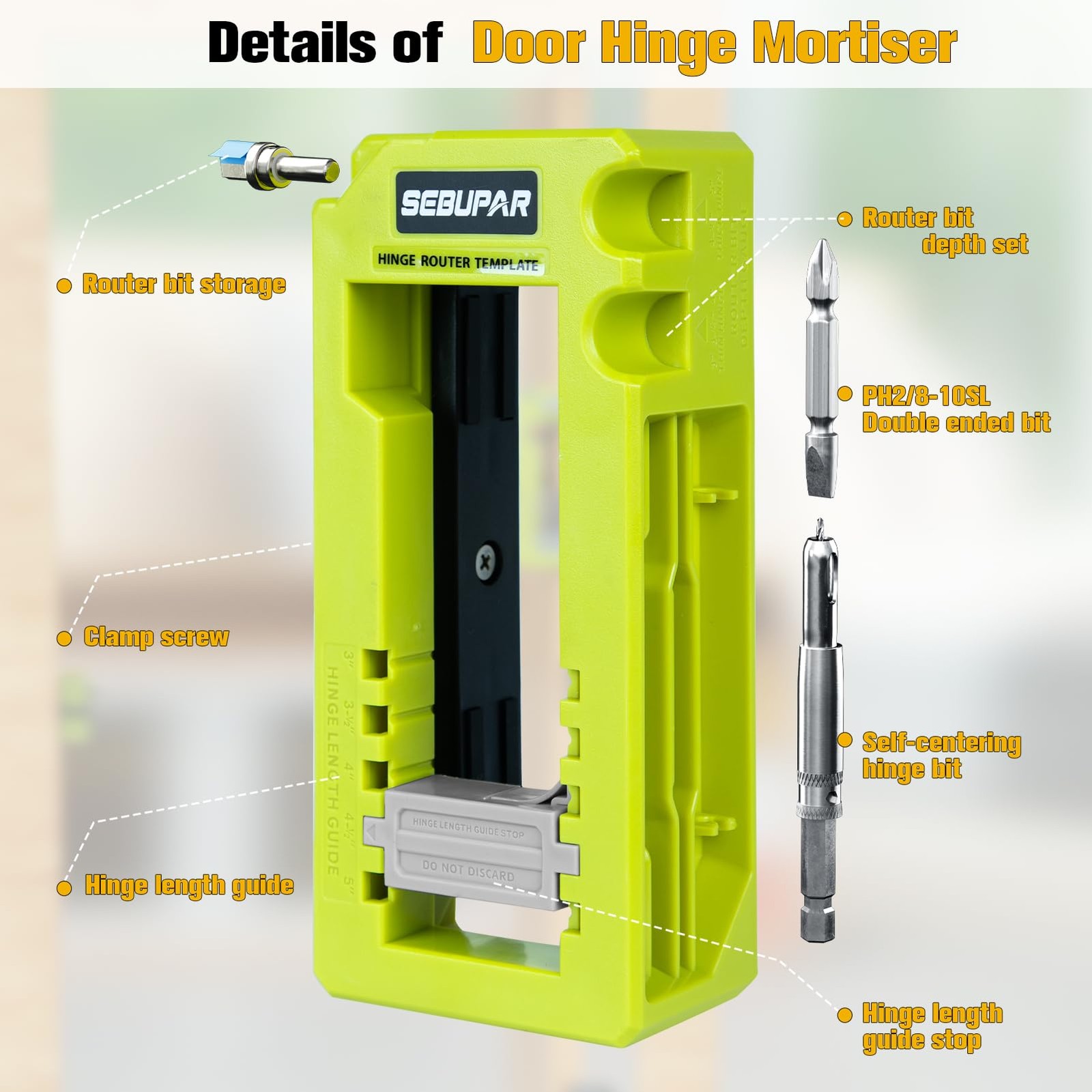 Door Hinge & Latch Installation Kit, Mortiser Template, Green