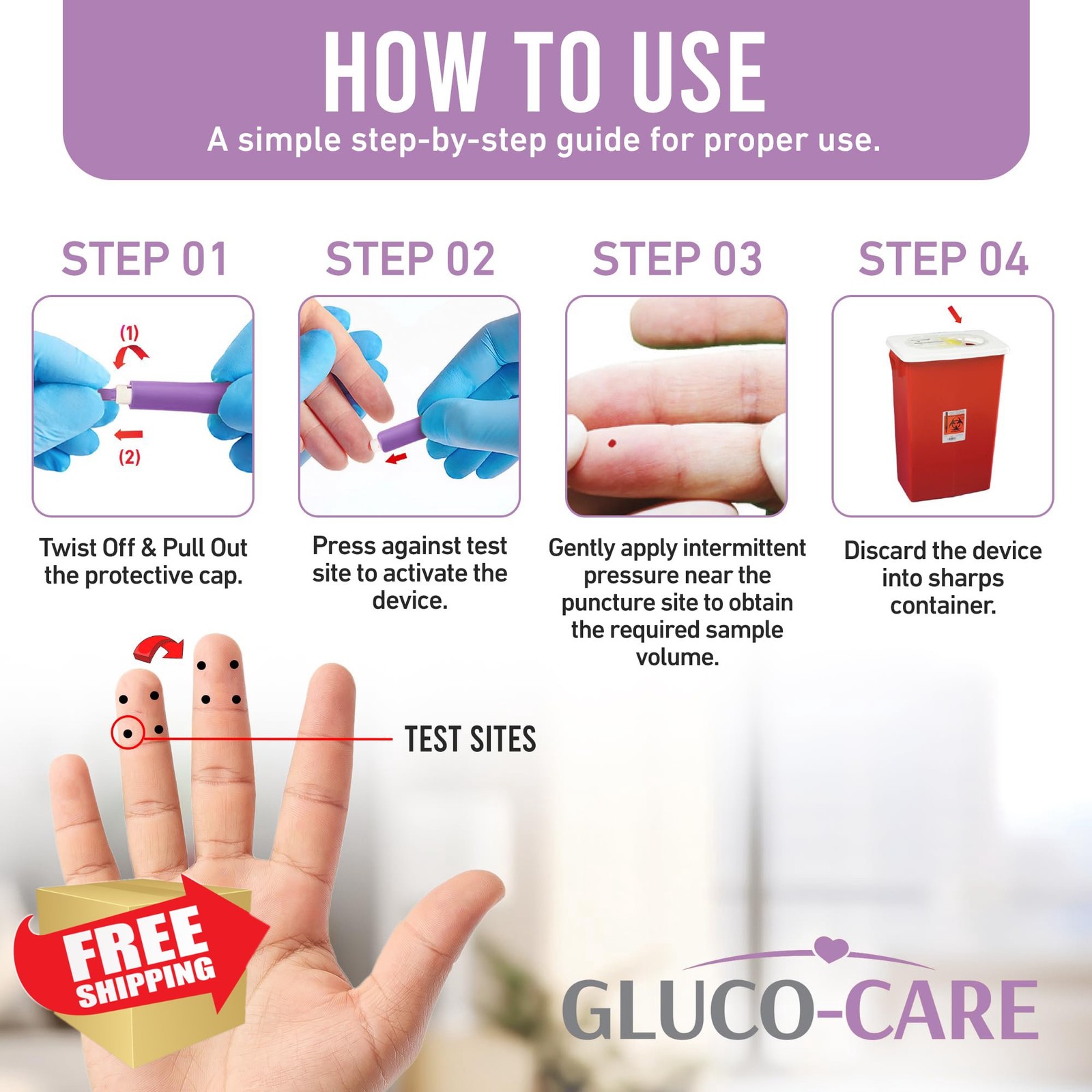 GLUCO-CARE Safety Lancets 30G 1.8mm Box 100 Sterile