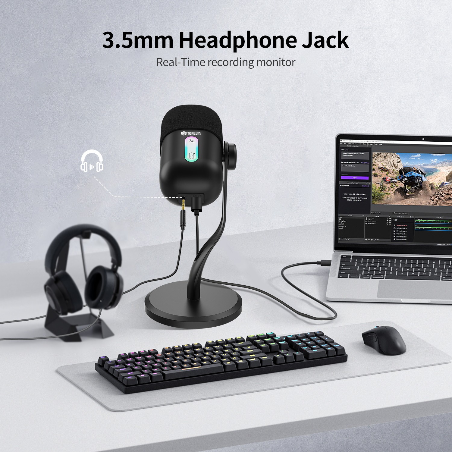 TOALLIN Basics USB Condenser Microphone Mute Button,Headphone Jack,Desktop Stand
