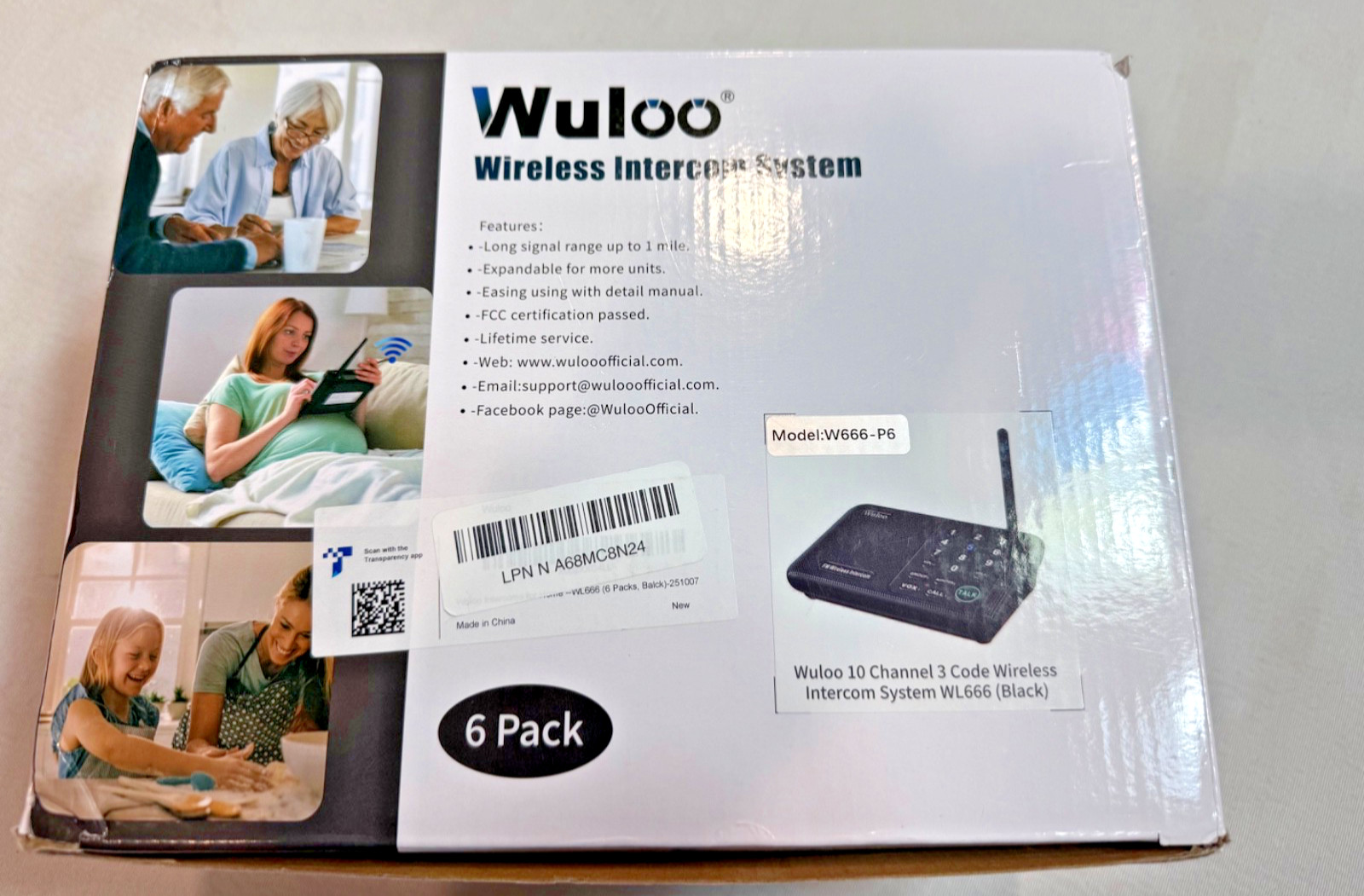 Wuloo Wireless Home Intercom System; 5280 Feet Range, 10 Channel, 3 Code, 6 Pack