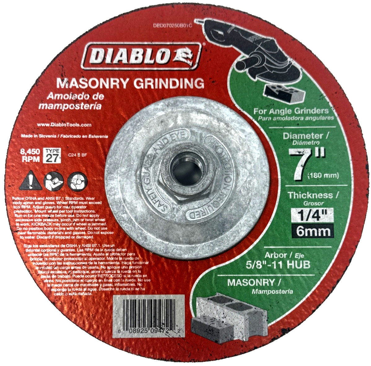 Diablo 7” Masonry Grinding Wheel Type 27 1/4” Angle Grinder Disc 5/8-11 Lot of 3