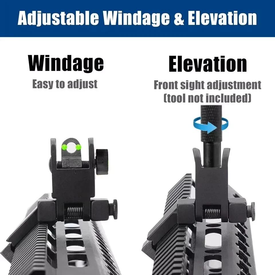 45 Degree Offset Fiber Optic Iron Sights,Flip Up Front Rear Sites with Red&