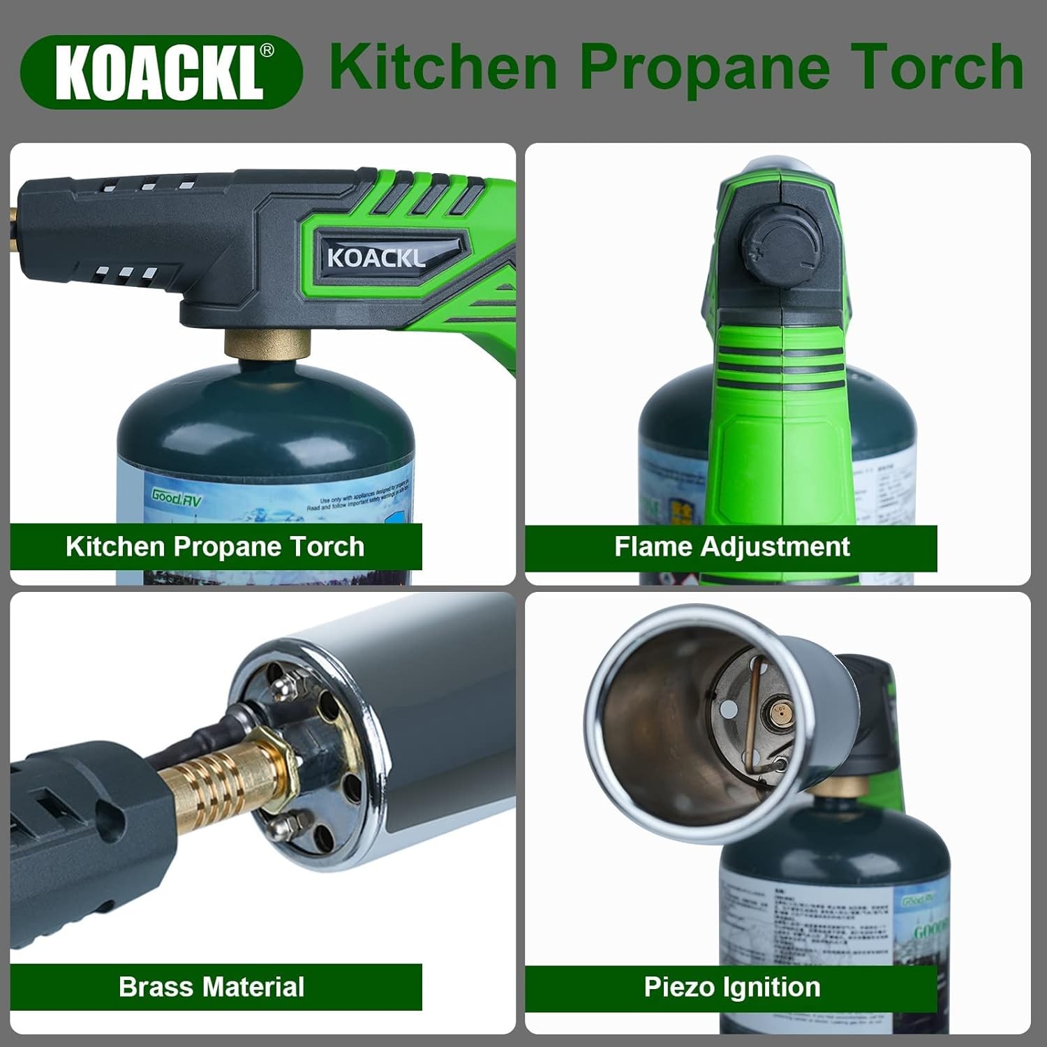 Powerful Propane Torch Head, Campfire Starter, Charcoal Medium, Green