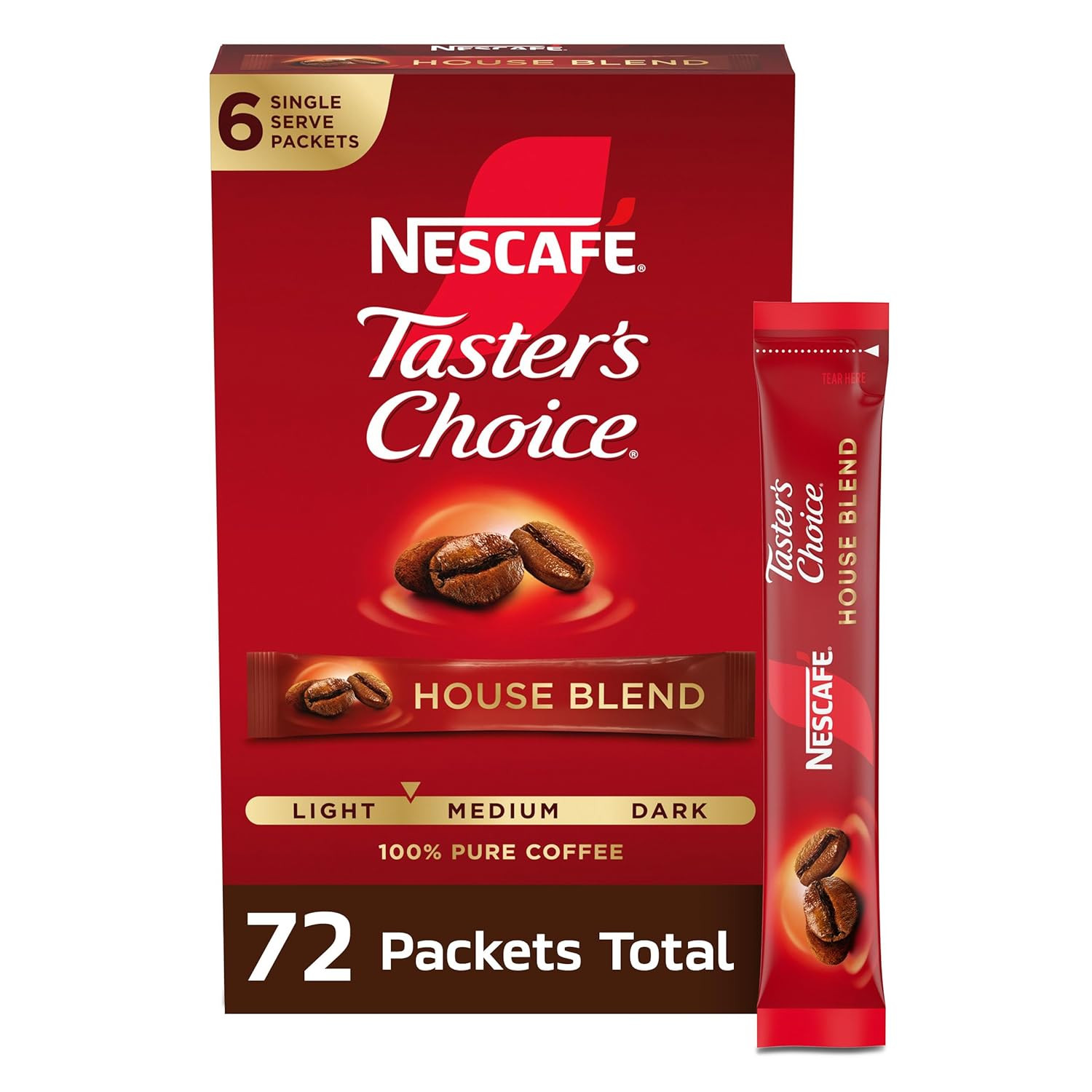 NESCAFÉ , Instant Coffee Packets, Light Medium Roast Coffee, House Blend, 12 Box