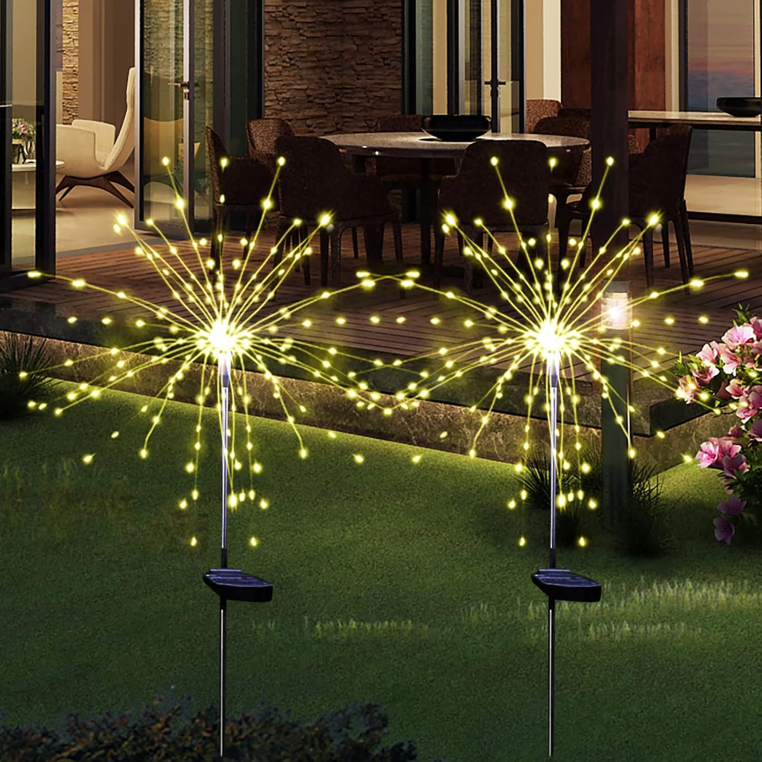 Solar Garden Firework Lights Outdoor Waterproof 2 Pack Solar Powered Art Stake T