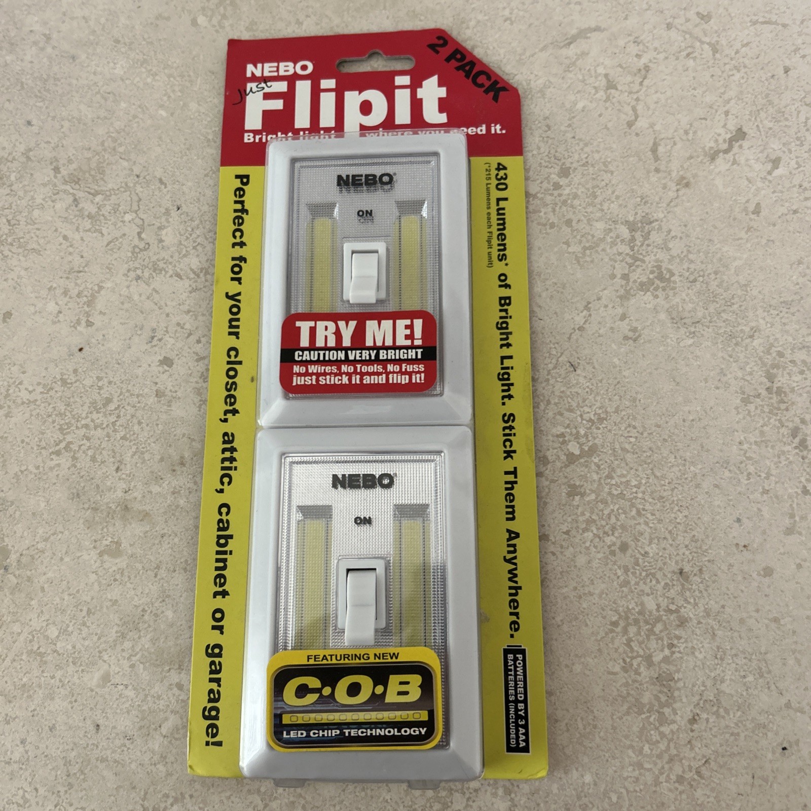 Nebo 6523 FlipIt 215 Lumen COB LED Universal Mount Work Light Switch 2-Pack New