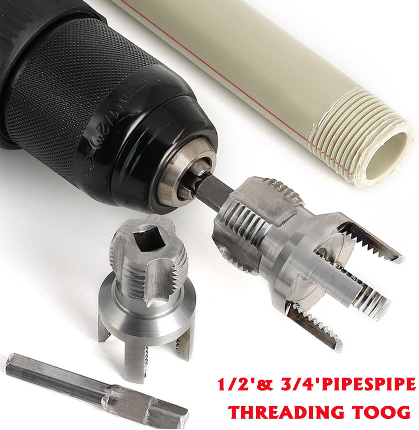 Pipe Threading Tool Kit with Internal & External Threader, 1/2"+ 3/4" Pipe Sizes
