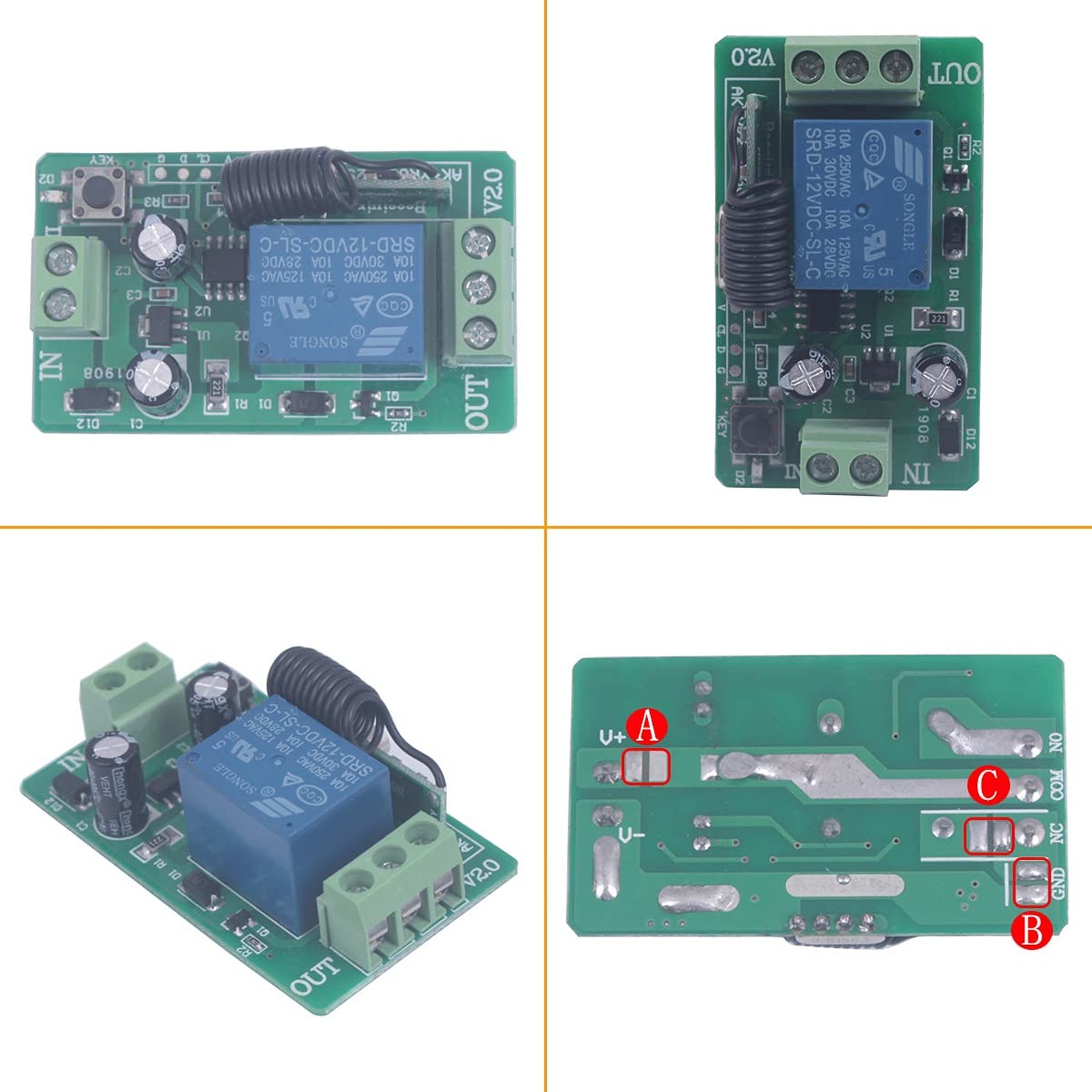 12V Wireless Remote Control Relay Switch,433MHz 10A Wireless Switch | Remote ...