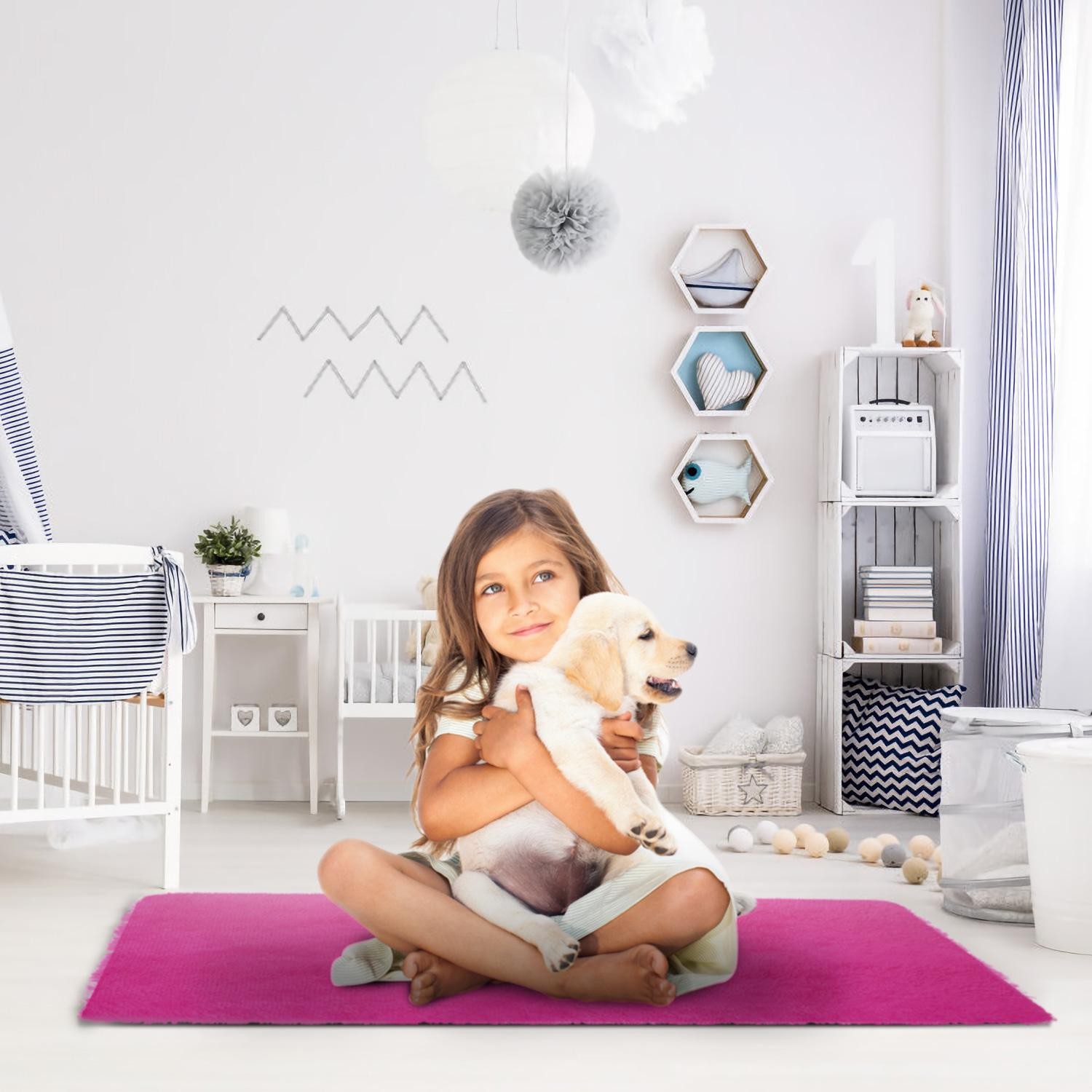 Fluffy Bedroom Rug 4’ x 2.6’ Anti-Skid Shaggy Area Rug Decorative Floor Carpet