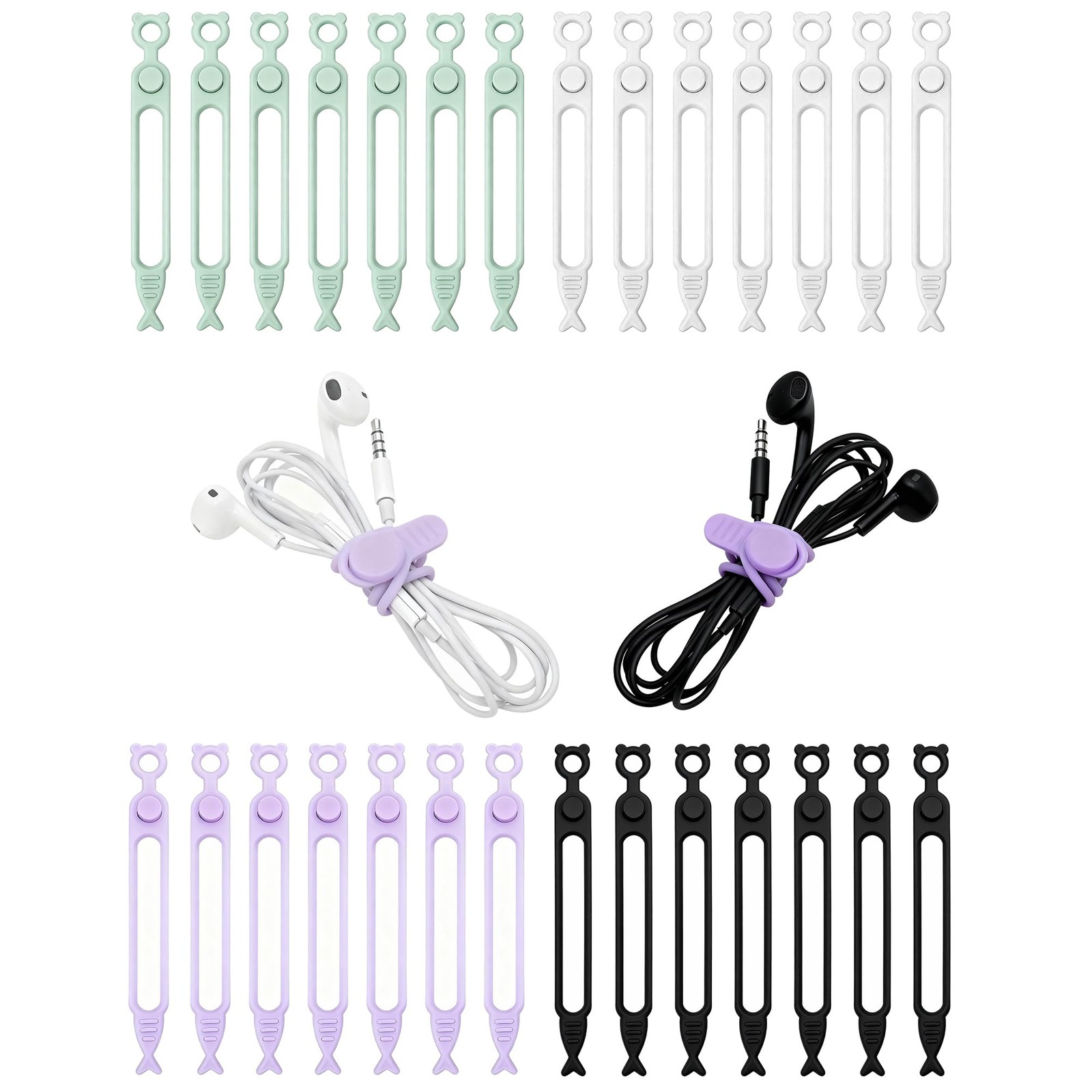 Ortarco 28 Pcs Silicone Cable Ties 4.2-Inch, Black+white+purple+gray