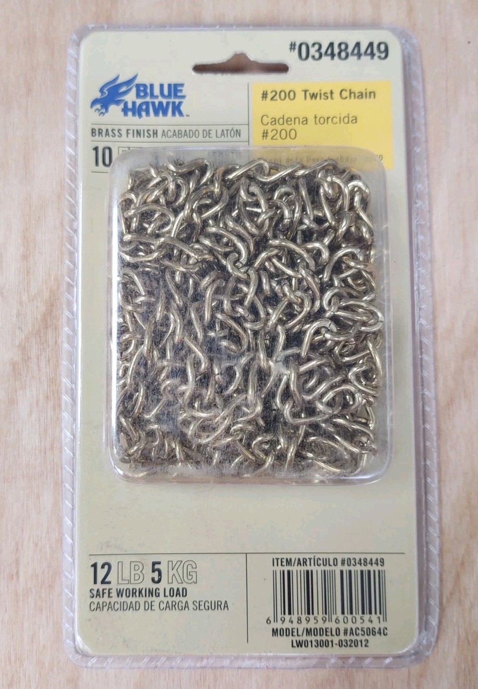 10ft #200 Brass Finish Twist Chain  New In Box