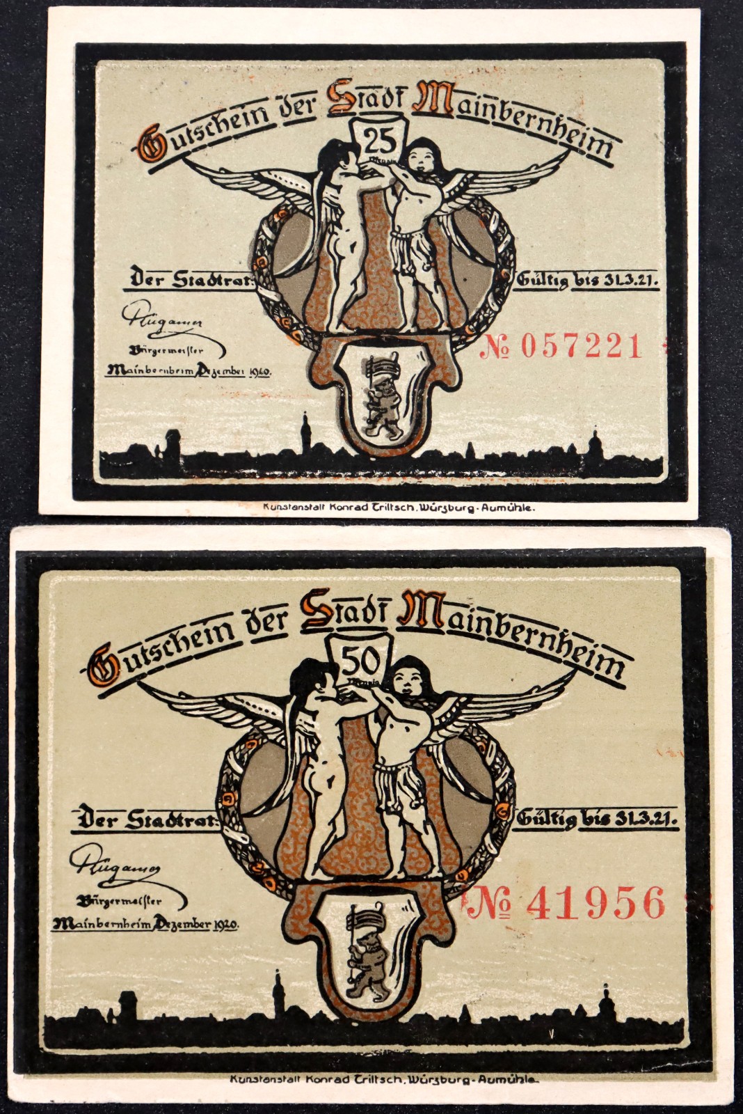 MAINBERNHEIM 1920 "Bread Ration Line" Complete Brotmarken Text German Notgeld