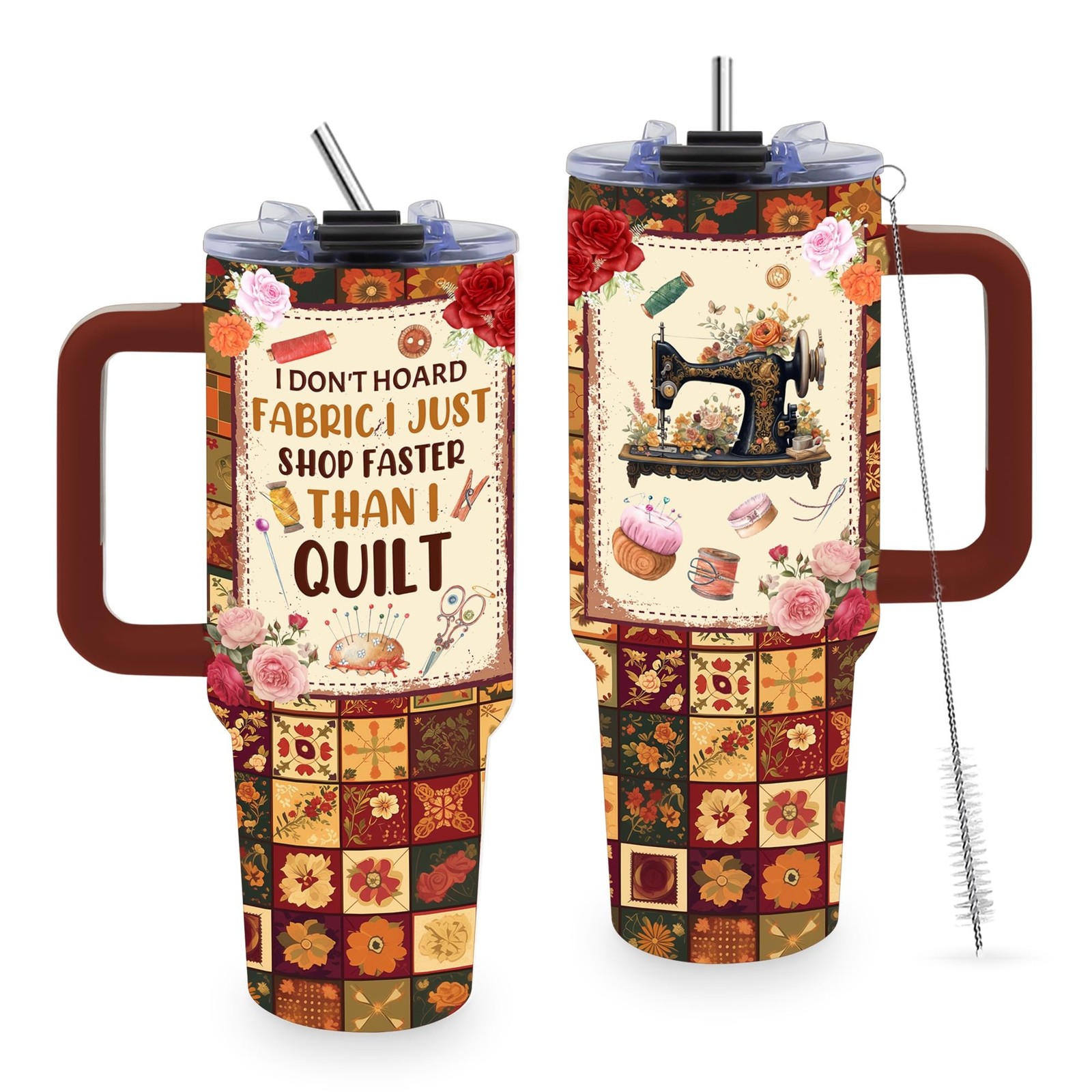 40oz Sewing Tumbler with Handle, Quilting Gifts for Quilters, Sewing Gifts fo...