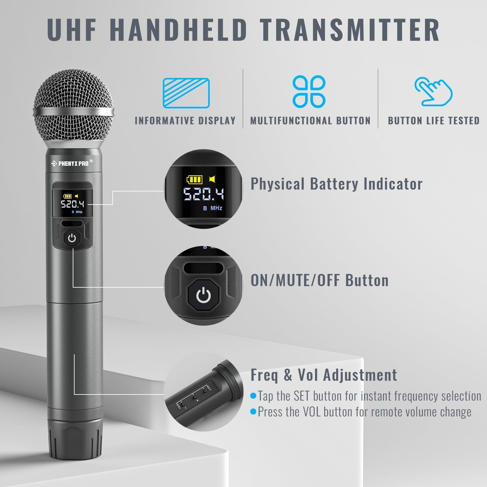 Phenyx Pro Dual UHF Wireless Microphone System PTU-52-2H - 200 ft Range
