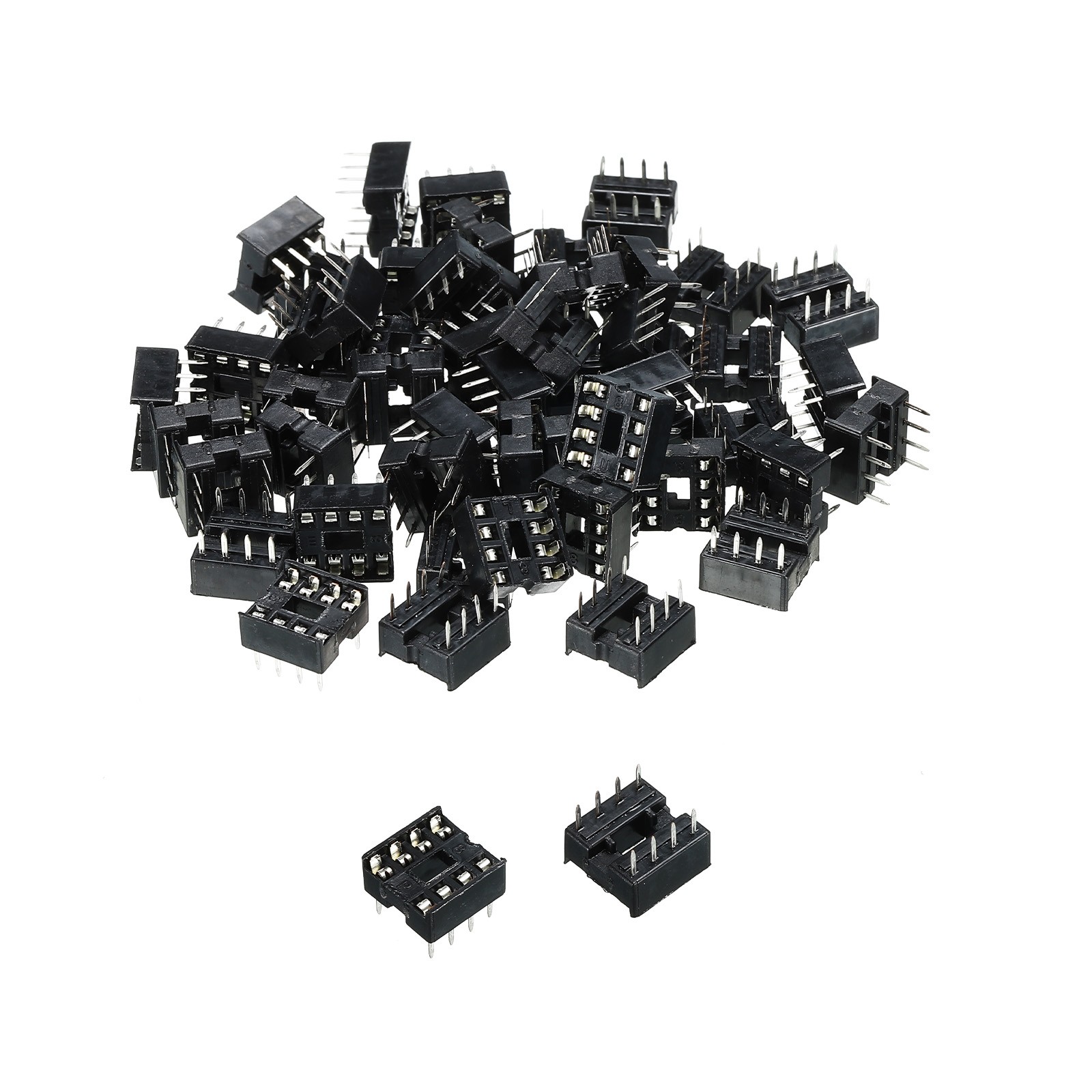 DIP IC Chip Socket Adapter Flat Pin 8P 2.54mm Pitch IC Socket, 50 Pack