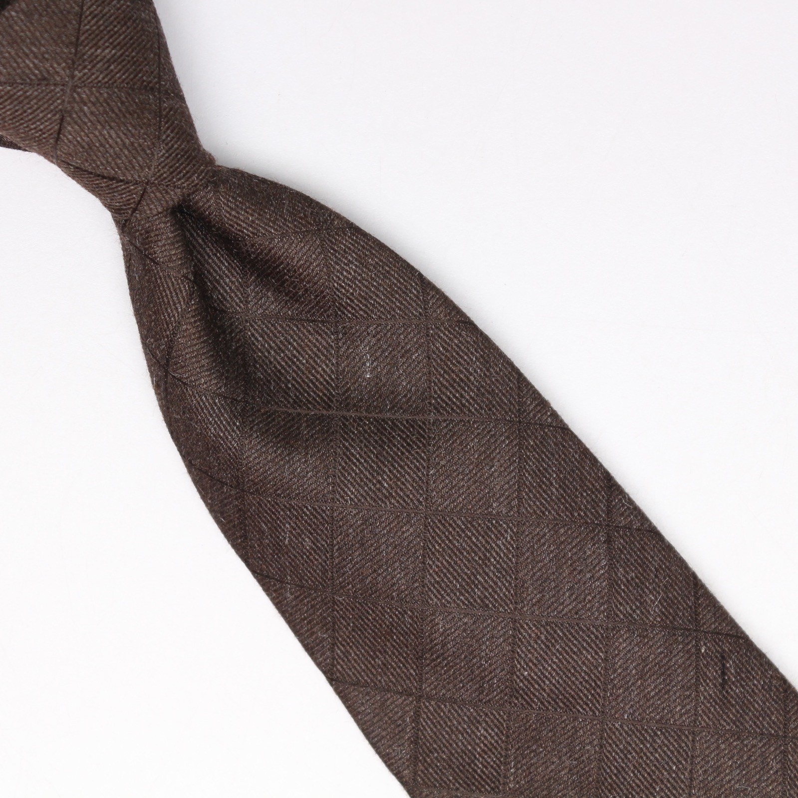 John G Hardy Mens Silk Necktie Brown Diamond Grid Check Weave Woven Tie Italy