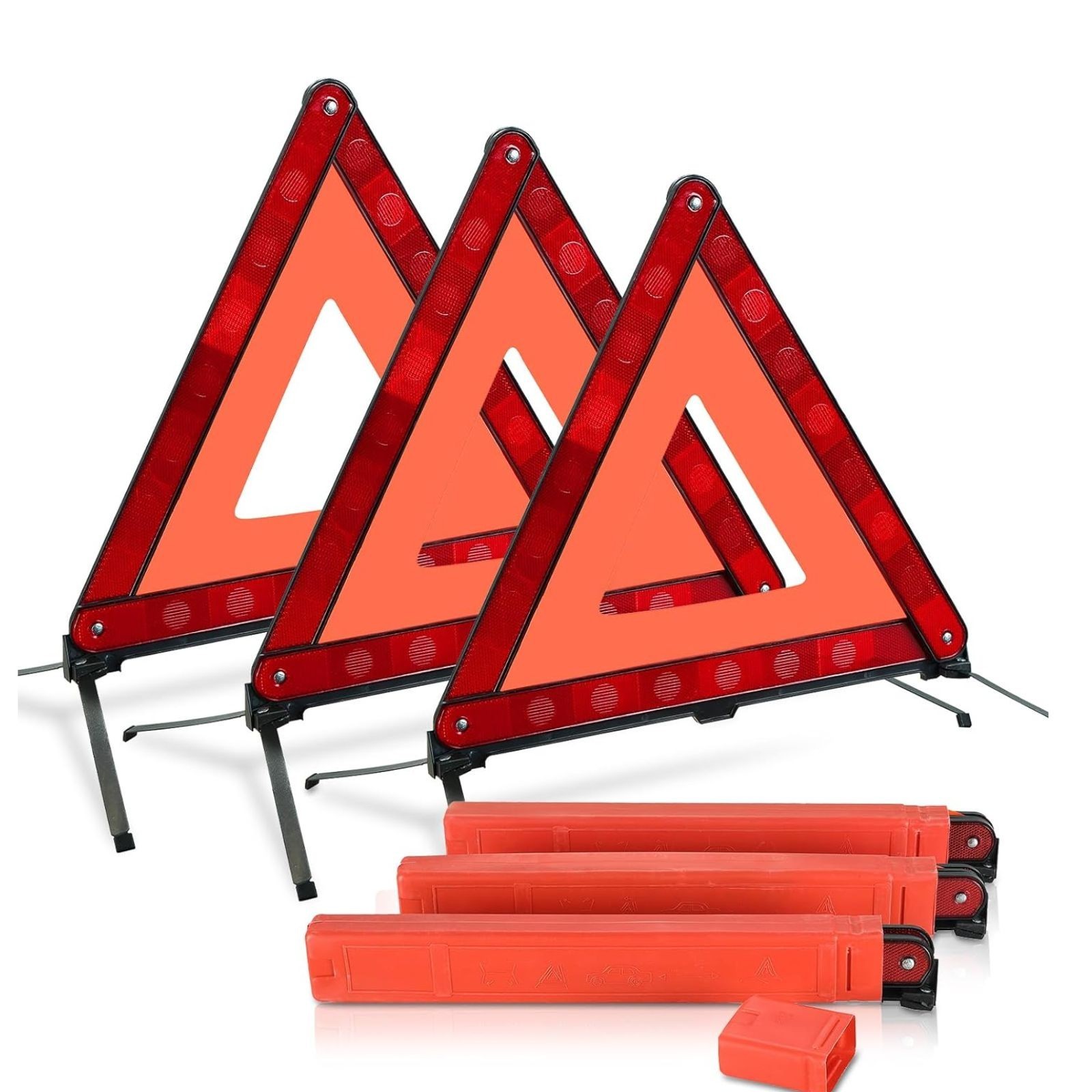 3 Pack Emergency Warning Triangles Reflective Roadside Safety Triangle Kit with