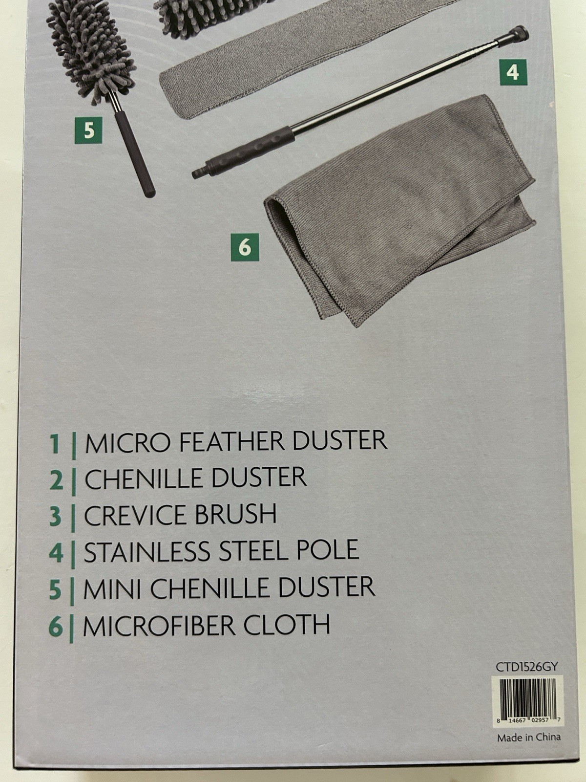 Ovente Lightweight Microfiber Duster 6-piece Kit, New, Gray/Silver