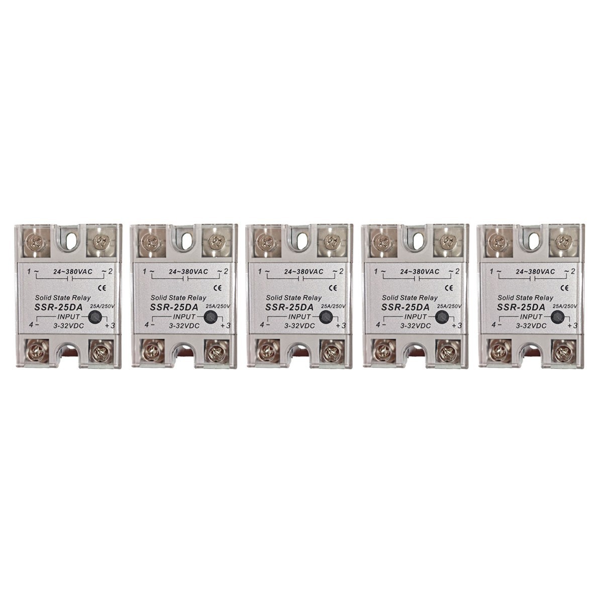 5 pcs SSR-25DA Solid State Relay Single Phase Relay 25A 3-32VDC to 24-380VAC
