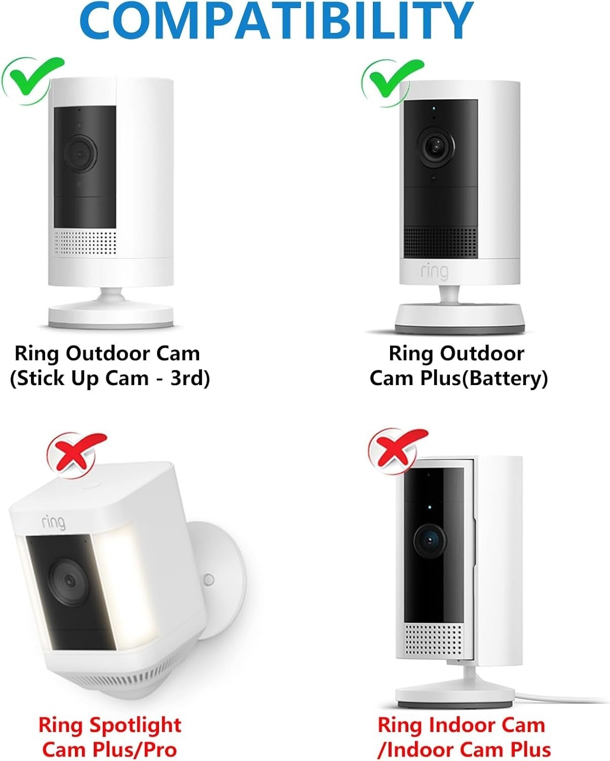 2 Pack Wall Mount Bracket for Ring Stick Up Cam & Outdoor Cam Plus Camera White