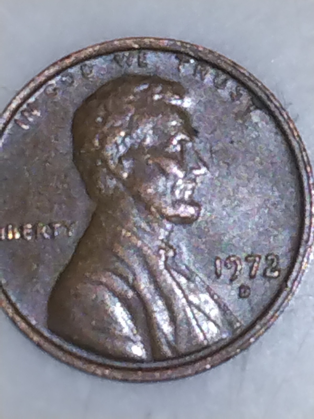 1972 D, ONE OF A KIND Error penny excess material on the back