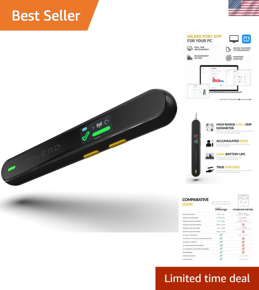 Light Black Rechargeable EMF Detector: Track Exposure with Precision and Ease!
