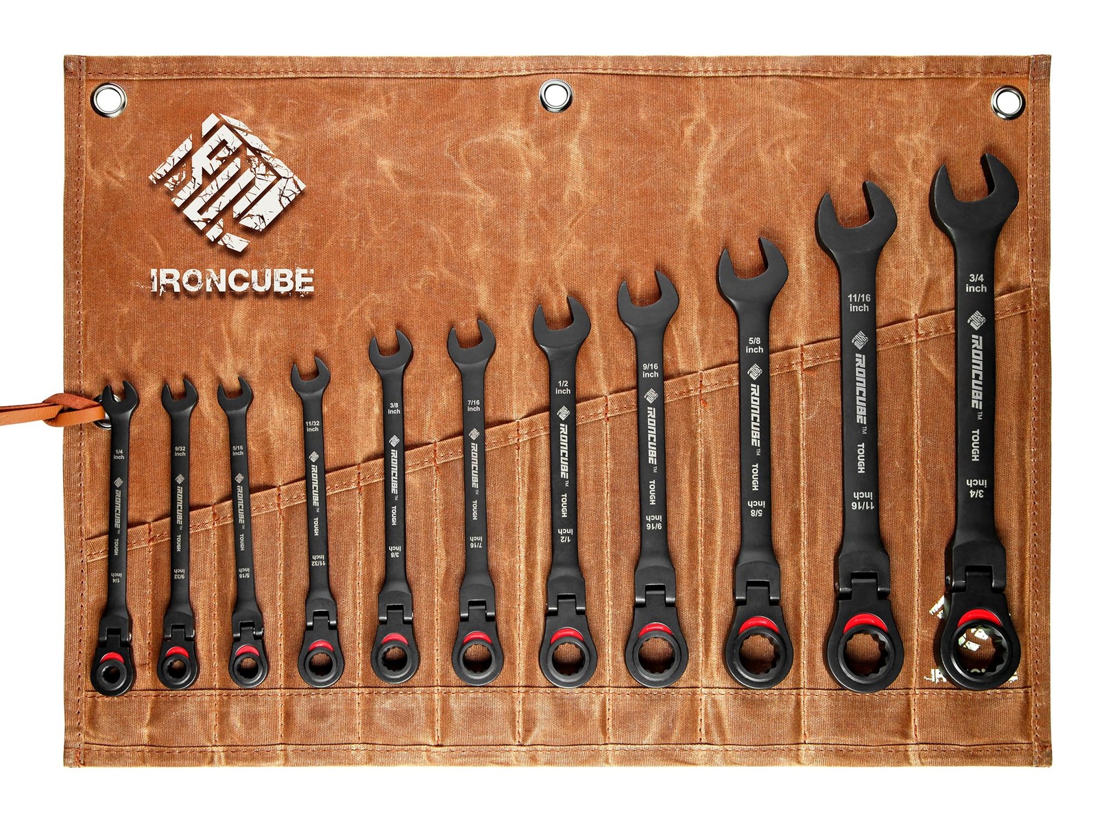 ironcube Black Ratcheting Combination Wrench Set: 11-Piece SAE 1/4–3/4 Inch –...