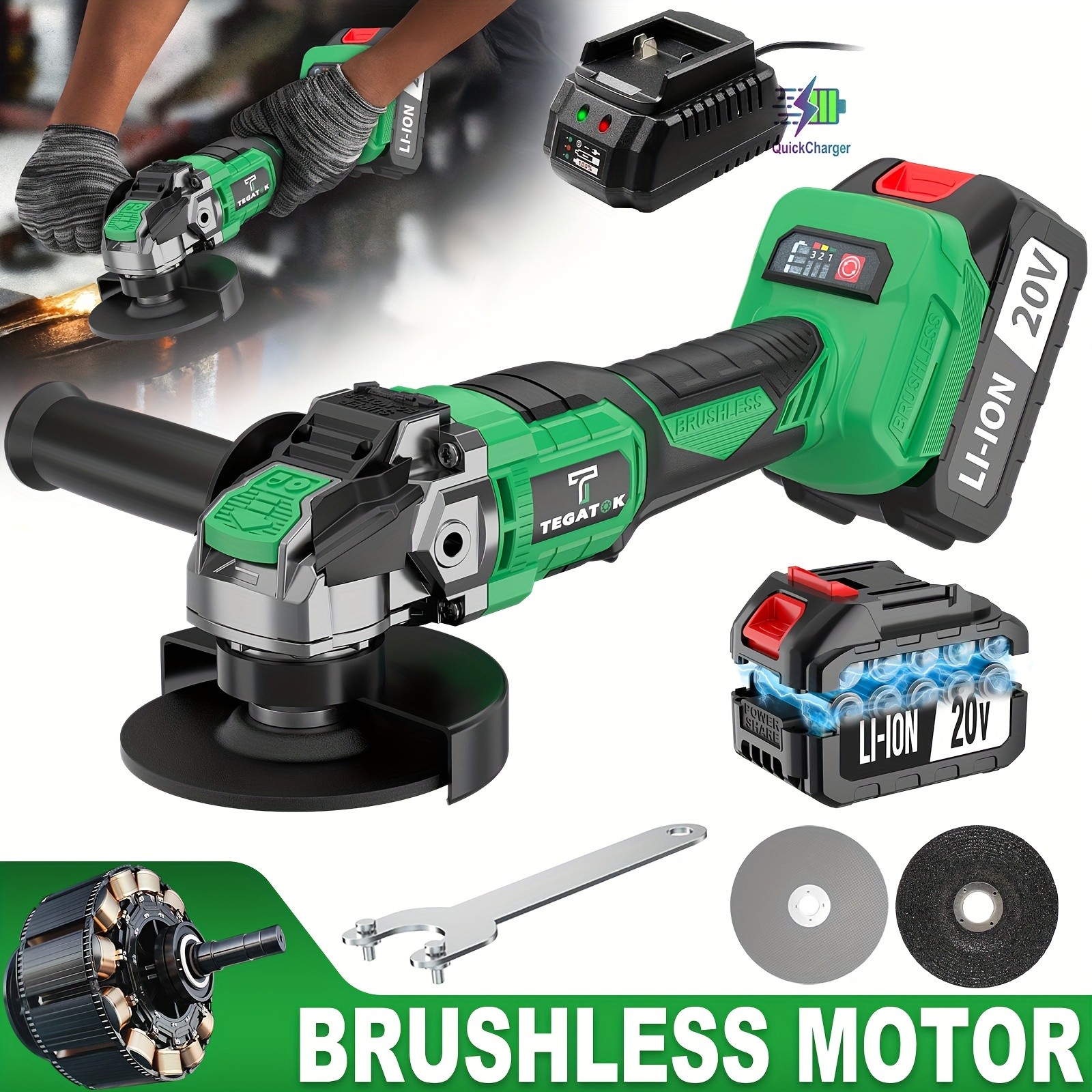 20V Cordless Power Angle Grinder,Powerful Cordless Cutting Tool with Two Battery